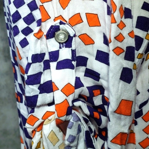 CAbi Navy Orange Geometric Print 3/4 Sleeve Button Up Shirt Size M. - Picture 8 of 15